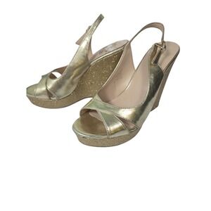 Nine West Gold Glitter Wedge Size 8M  Slingback Heels Platform Dress‎ Shoes